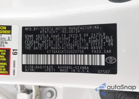 2025 Toyota Camry Le from USA, damaged, VIN 4T1DAACK5SU020706